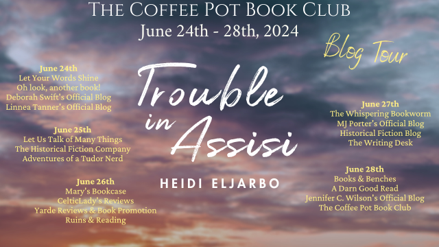 Book Spotlight Trouble in Assisi Heidi Eljarbo #HistoricalMystery #ArtMystery #DualTimeline #BlogTour #TheCoffeePotBookClub @HeidiEljarbo @cathiedunn